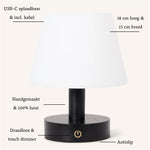 Teddy Black Wooden Rechargeable Table Lamp | Dimmable & Cordless with 3 Light Modes Tavellio