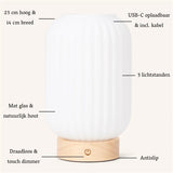 Lilly Unique Rechargeable Lamp – Frosted Glass & Wooden Base, Dimmable, 3 Light Modes Tavellio