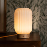 Lilly Unique Rechargeable Lamp – Frosted Glass & Wooden Base, Dimmable, 3 Light Modes Tavellio