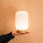 Lilly Unique Rechargeable Lamp – Frosted Glass & Wooden Base, Dimmable, 3 Light Modes Tavellio