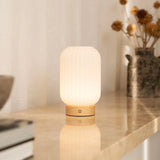 Lilly Unique Rechargeable Lamp – Frosted Glass & Wooden Base, Dimmable, 3 Light Modes Tavellio