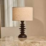 Bodhi Dark Brown Wooden Lamp with Beige Lampshade – Elegant Lighting for Any Room Tavellio