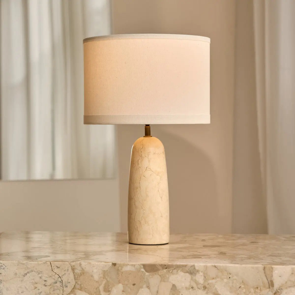 Charlotte Marble Lamp with Cotton Shade – Elegant Lighting for Your Home Tavellio