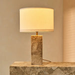 Rosie Travertine Lamp – Elegant Natural Stone with Cotton Shade Tavellio