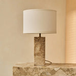 Rosie Travertine Lamp – Elegant Natural Stone with Cotton Shade Tavellio