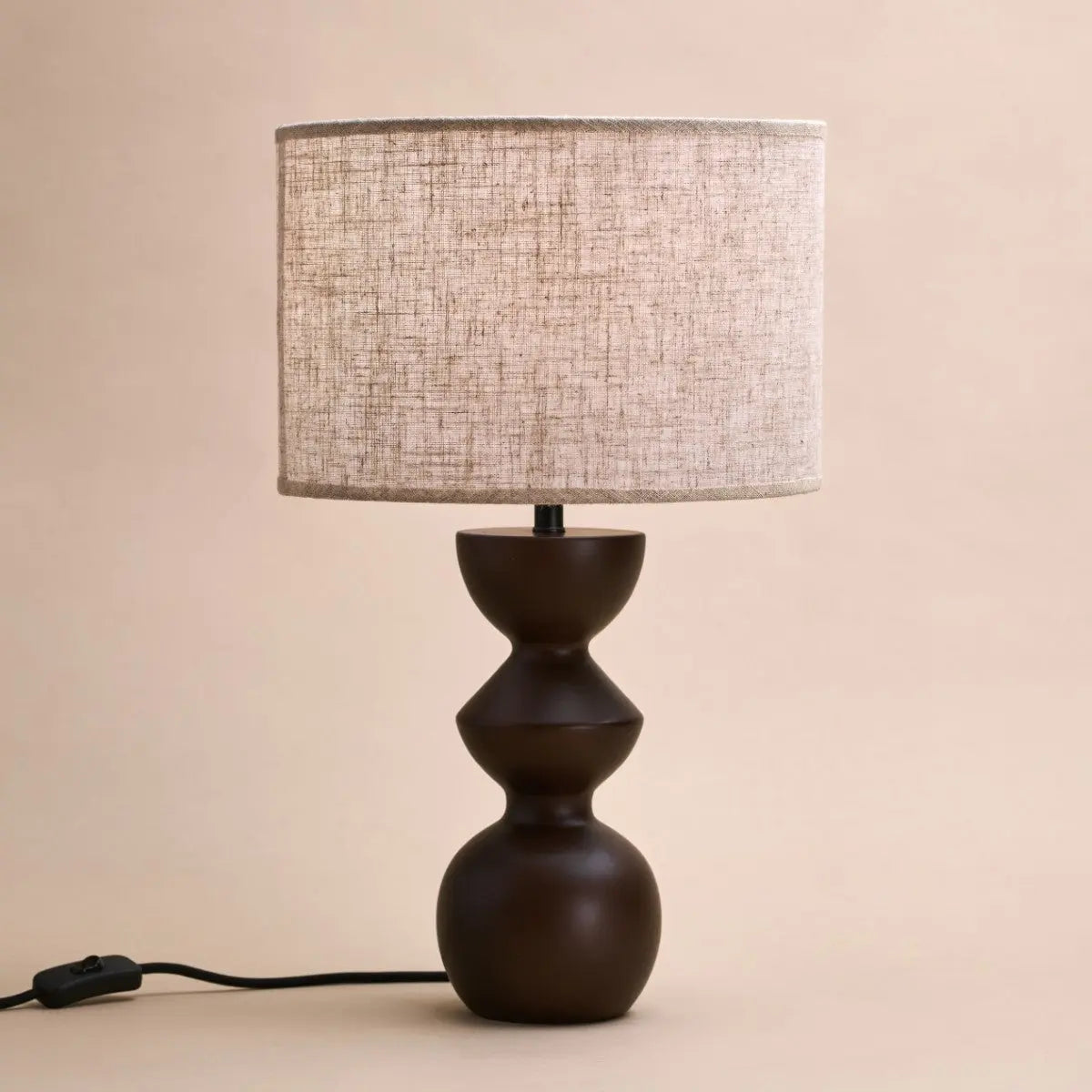 Kai Dark Brown Table Lamp with Sand Lampshade – Stylish, Handmade Lighting Tavellio