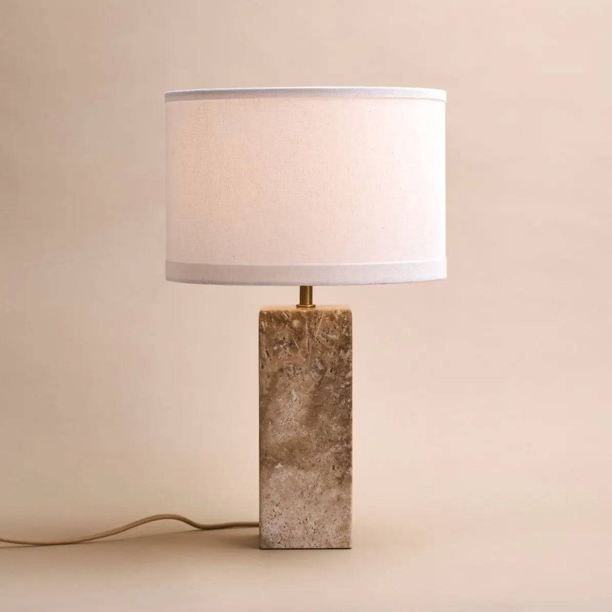 Rosie Travertine Lamp – Elegant Natural Stone with Cotton Shade Tavellio