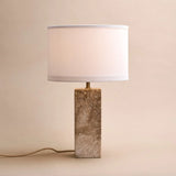 Rosie Travertine Lamp – Elegant Natural Stone with Cotton Shade Tavellio