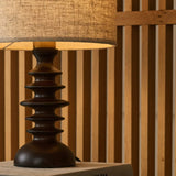 Bodhi Dark Brown Wooden Lamp with Beige Lampshade – Elegant Lighting for Any Room Tavellio