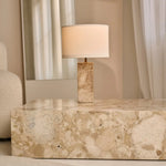 Rosie Travertine Lamp – Elegant Natural Stone with Cotton Shade Tavellio