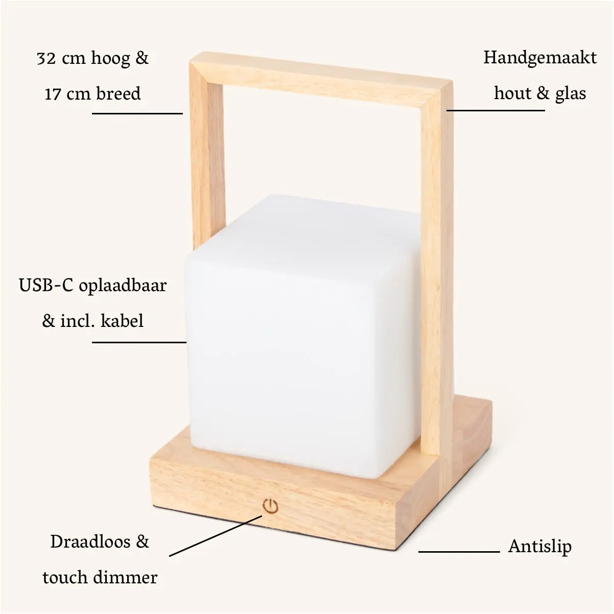 Noah light brown - Portable wooden rechargeable lamp Tavellio